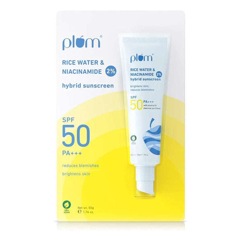 2% Niacinamide & Rice Water SPF 50 PA+++ Hybrid Sunscreen | Protects from UVA & UVB Rays | Fragrance-free | All Skin Types | 100% Vegan